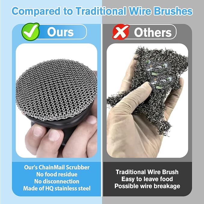 Onewly Cast Iron Scrubber and Scraper, Chain Mail Scrubber Cast Iron - Image 3