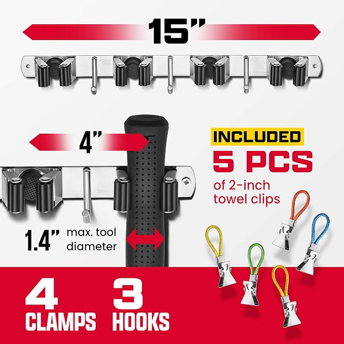 Mop and Broom Holder Wall Mount – Self-Adhesive Stainless Steel broom hanger - Image 3