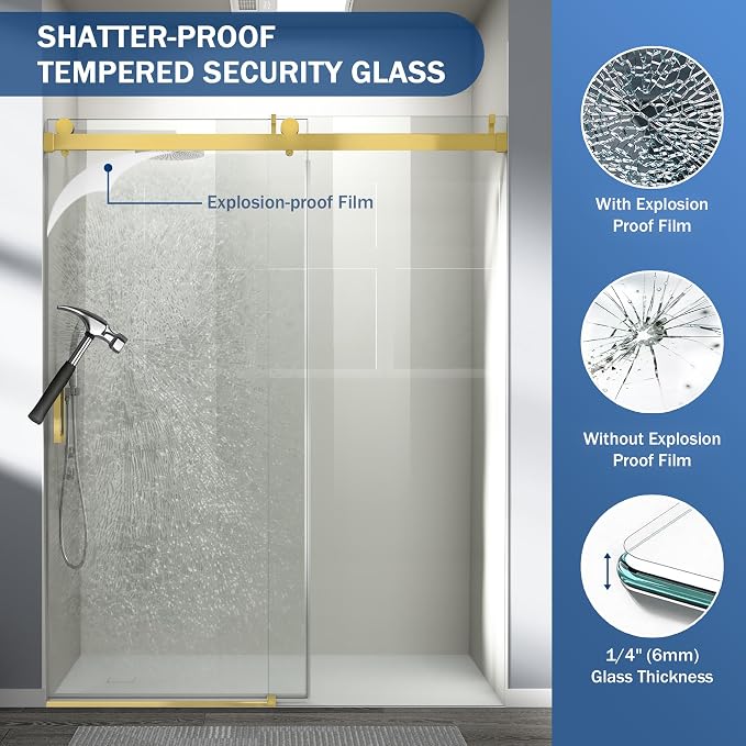 Abruzzo 56"-60" x76" Frameless Shower Door Gold - Image 4