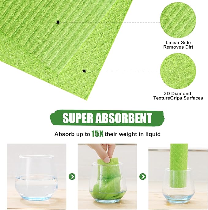 Homaxy Swedish Dishcloths for Kitchen, 10 Pack Reusable and Washable Cellulose - Image 2