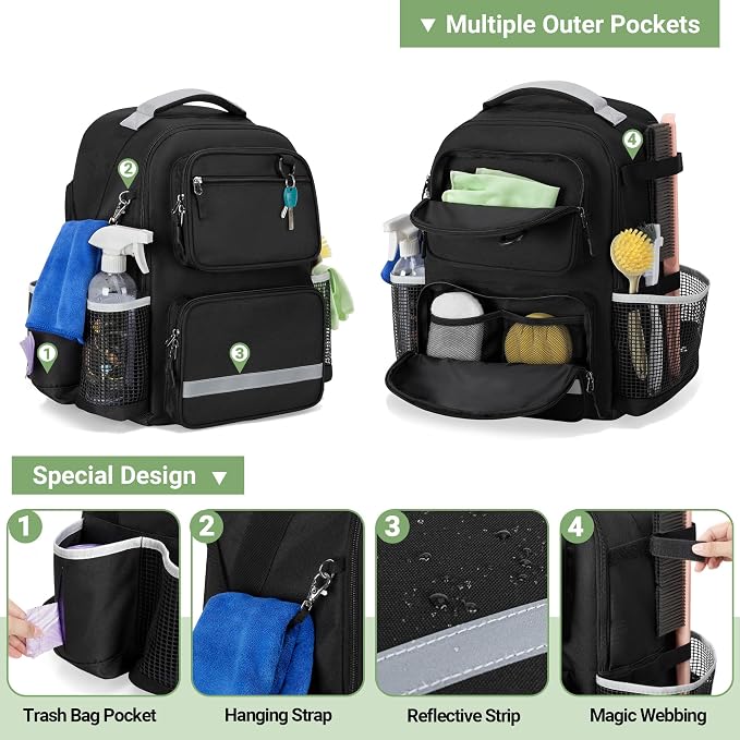 Cleaning Backpack with Bottom Plate & Waterproof Bottom, Large Supplies Bag - Image 3