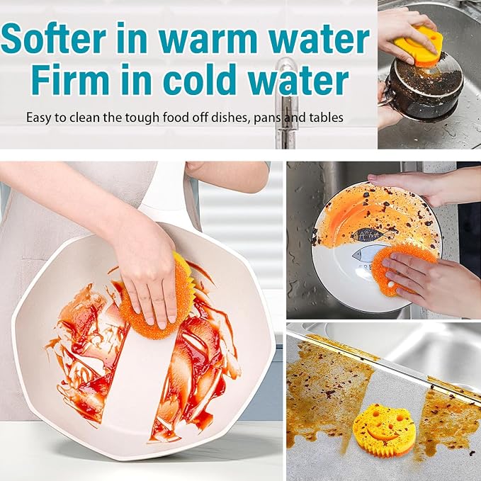 SmilePowo 5 Pack Scrub Sponge, Dual-Sided Temperature Controlled Kitchen Sponge - Image 2