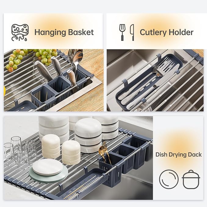Expandable Over Sink Dish Drying Rack, Large Roll Up Dish Drying Rack - Image 5