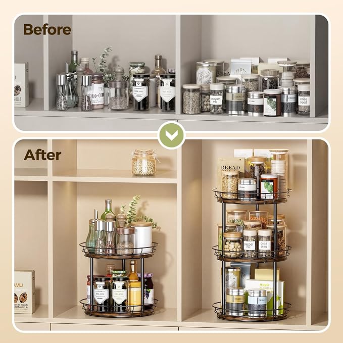 LAMU 12'' Lazy Susan Turntable Organizer, 2 Tier Round Rotating Spice Rack - Image 4