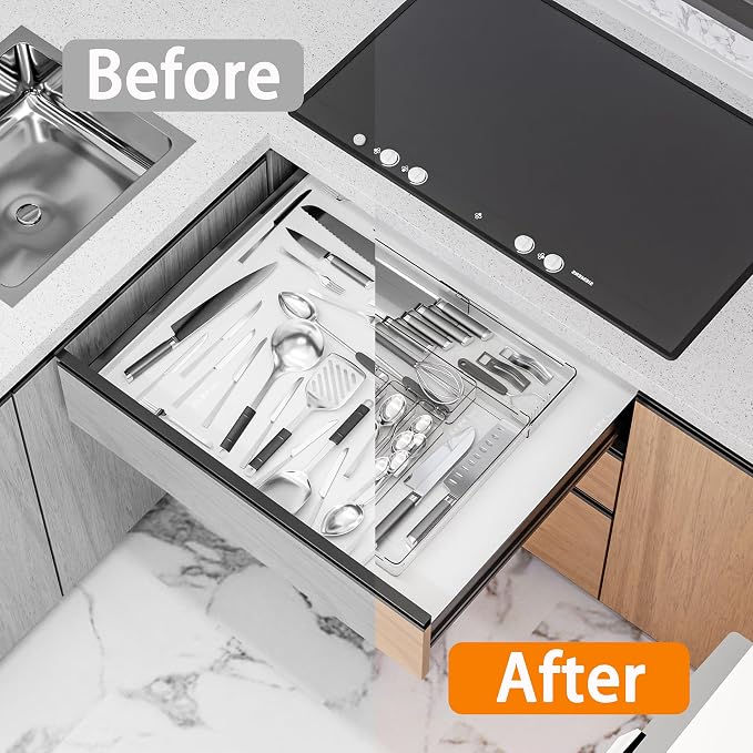 Silverware Drawer Organizer, Expandable Utensil Tray - Image 4