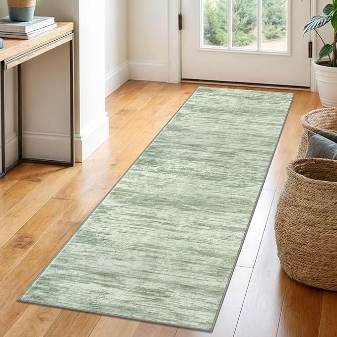 2x6 Modern Abstract Runner Rug for Hallways, Light Sage Green and Ivory Super Soft Hallway Decor Kitchen Rugs with Non-Slip, Non-Shedding Washable Rug for Entryway Bedroom Indoor