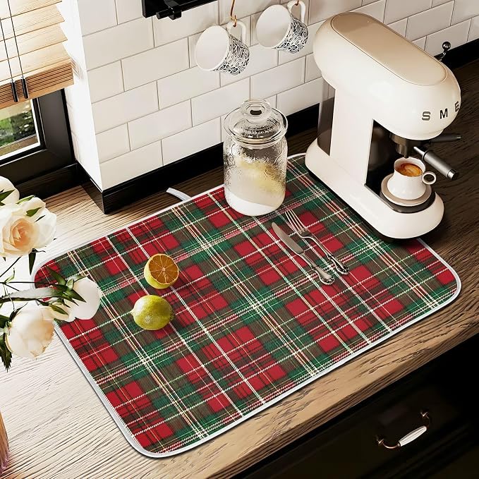 Christmas Red Green Buffalo Checkered Dish Drying Mat - Image 8
