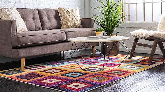 Unique Loom Estrella Collection Colorful, Geometric, Squares Modern, Abstract Area Rug (5' 0 x 8' 0 Rectangular, Multi/Beige)
