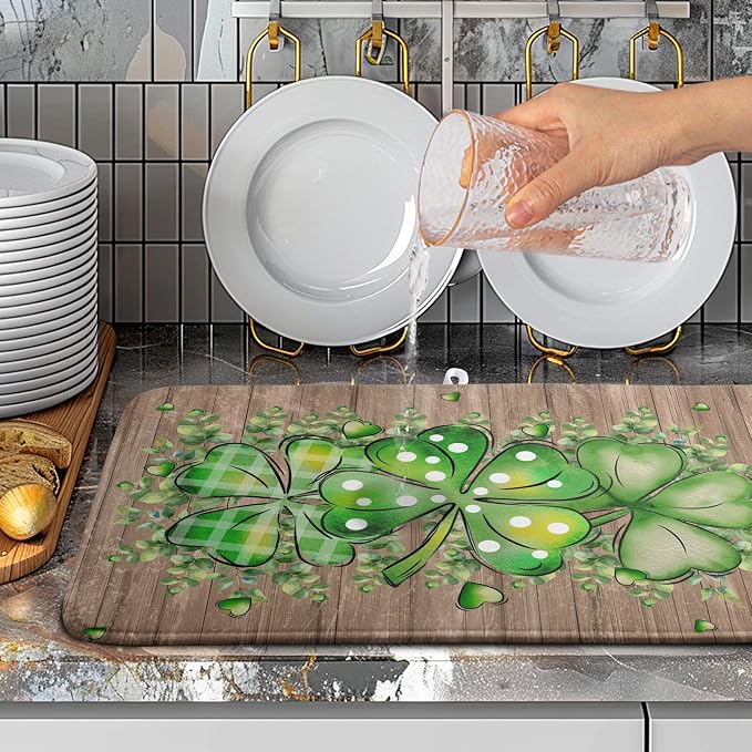 St Patricks Day Wooden Plank Texture Shamrock Dish Drying Mat St Patrick - Image 5