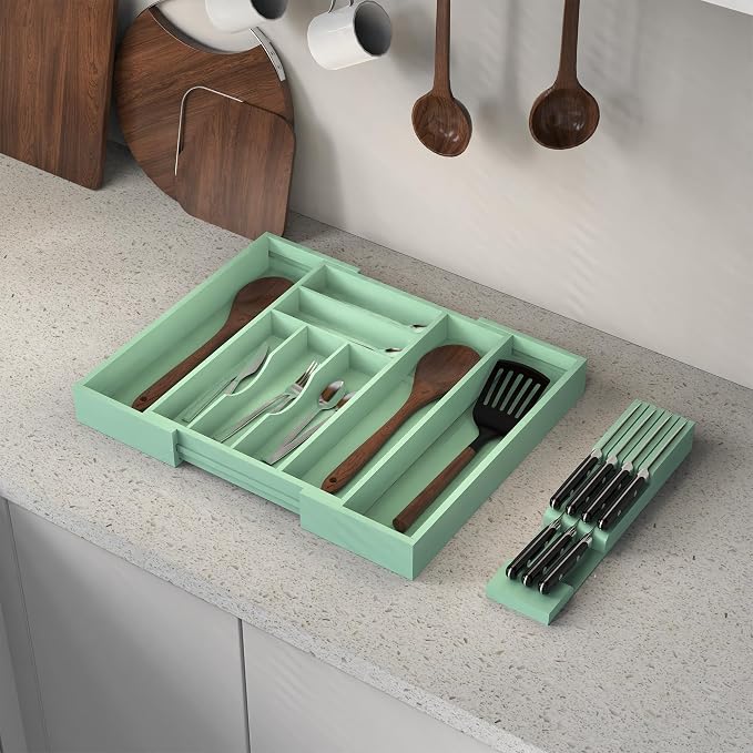 Bamboo Kitchen Drawer Organizer, Expandable Utensil Organizer - Image 8