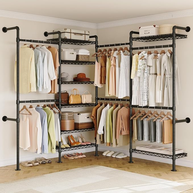 ONBRILL L4 Wall Mounted Industrial Pipe Clothing Rack, Closet Organizer System by ONBRILL