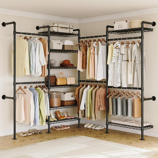 ONBRILL L4 Wall Mounted Industrial Pipe Clothing Rack, Closet Organizer System by ONBRILL