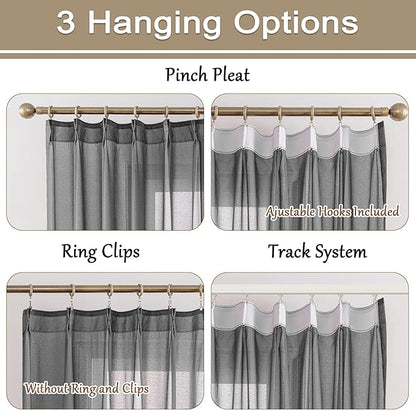 Grey Pinch Pleat Curtains 96 Inches Long Sheer Curtain Panels Light Filter Airy Breathable Tree Branch Textured Pleated Drapes with Adjustable Hooks for Living Room, Grey, 42"W x 96"L, 2 Panels
