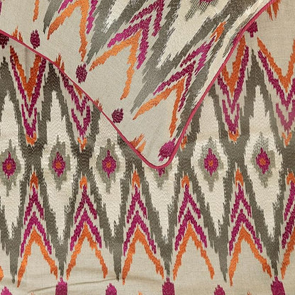 The HomeCentric King Queen Twin Multi Color & Pink Decorative Twin 53"x18" Bed Runner with 2 Pillow Cover, Embroidered & Beaded Bed Scarf on Cotton Linen Fabric - My Ikat Love