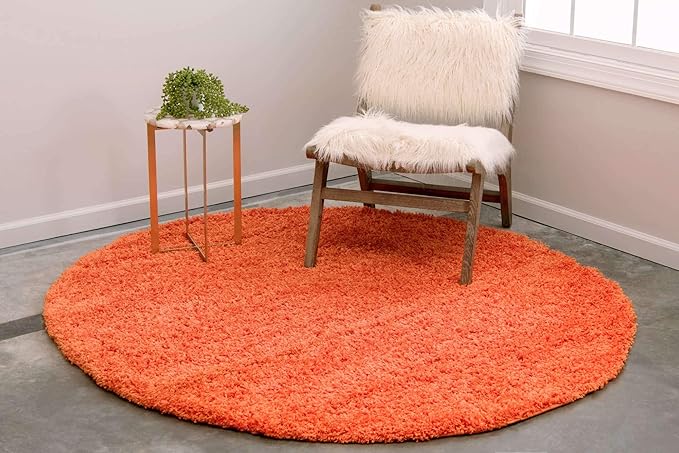 Unique Loom Solid Shag Collection Area Rug (8' Round, Tiger Orange)