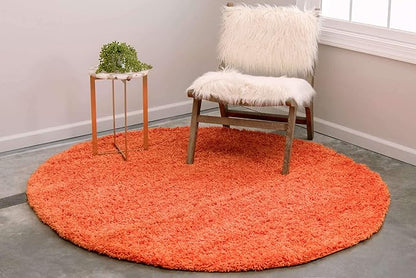 Unique Loom Solid Shag Collection Area Rug (8' Round, Tiger Orange)