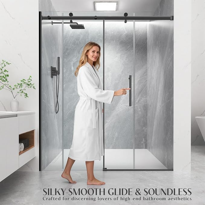 Shower Door 56-60'' W x 72'' H Semi-Frameless & Double Sliding, 1/4 inch - Image 2