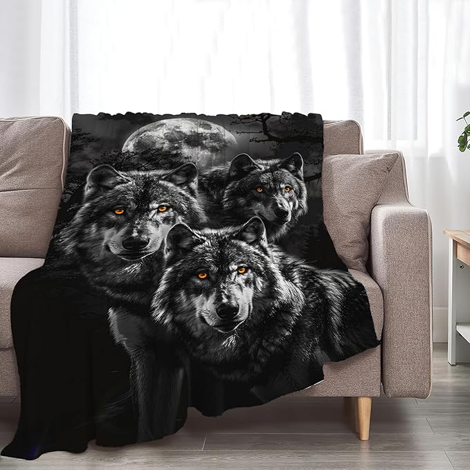 Wolf Throw - Animal Blanket for Girls, Women, Men & Boys - Soft, Warm, Cozy Fleece Blanket for Couch, Sofa, Bed - 60"x50"