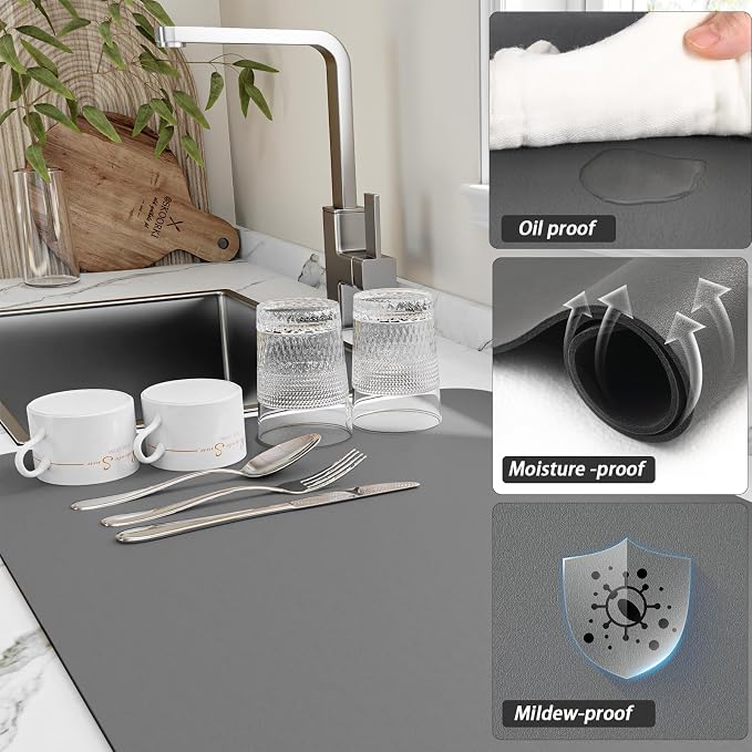 Dish Drying Mat for Kitchen Counter, Heat Resistant Drainer Mats - Image 3