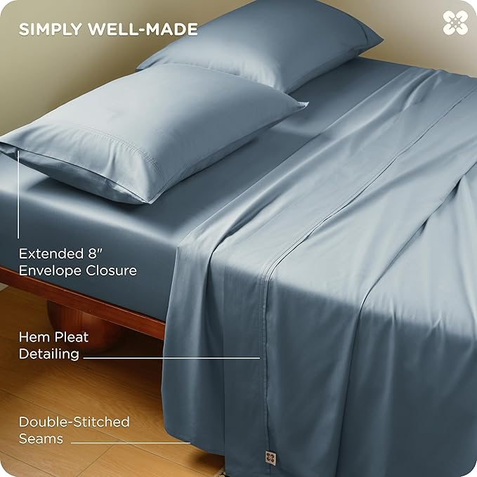 Bedsure Cooling Sheets, Rayon Derived from Bamboo & Cotton Blend, GentleSoft, Breathable, King Size Sheets Set, Deep Pocket Up to 18", Hotel Luxury Bedding for Hot Sleepers, Dusty Blue