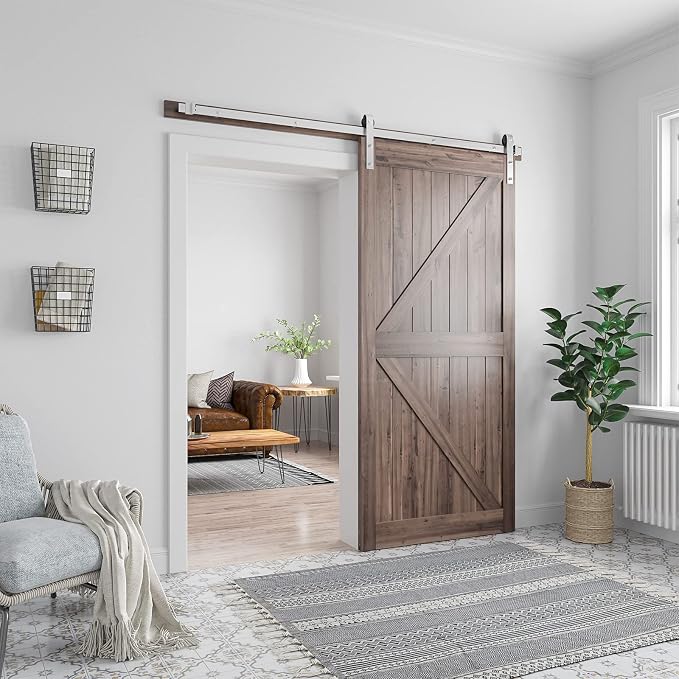 SMARTSTANDARD 6.6 Feet Brushed Nickel Barn Door Hardware Kit-Heavy Duty Sliding - Image 3