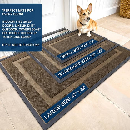 OLANLY Front Door Mat Indoor Outdoor Entrance, Waterproof All-Season, All-Weather Doormat, Sturdy Natural Rubber, Fade Resistant, Low Profile, Easy Clean Patio Porch Entryway Mat, 59x23, Brown