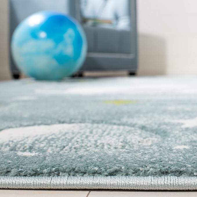 SAFAVIEH Carousel Kids Collection Runner Rug - 2'3" x 10', Teal & Ivory, Non-Shedding & Easy Care, Ideal for High Traffic Areas for Boys & Girls in Playroom, Nursery, Bedroom (CRK103J)