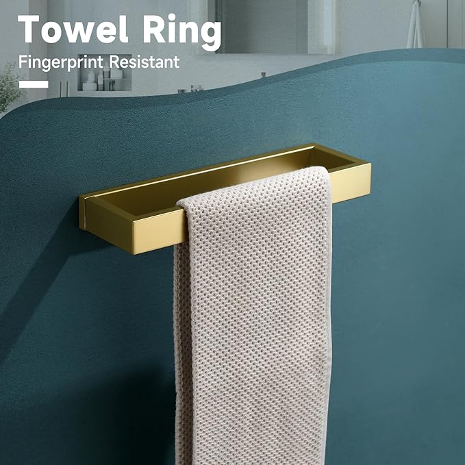 TNOMS Brushed Gold 5-Pieces Bathroom Hardware Set Towel Bar Set, Stainless - Image 3