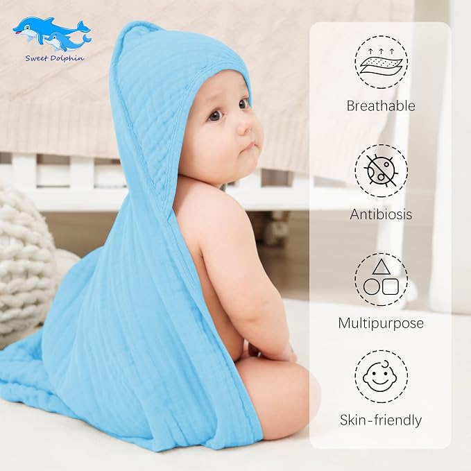 SWEET DOLPHIN Muslin Hooded Baby Bath Towels - Image 2