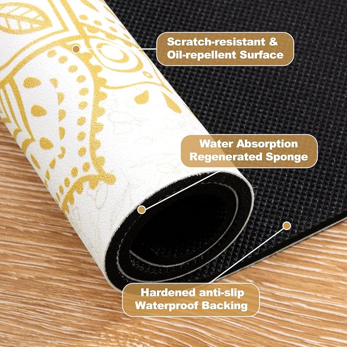 Yamaziot Boho Coffee Mat 12"x20", Floral Dish Drying Mat - Image 3