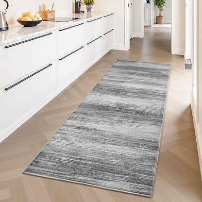 PADOOR Modern Abstract Runner Rug - 2x10 Washable Hallway Rugs, Ultra Soft Non-Slip Low Pile Floor Rugs for Hallway Entryway Kitchen Bedroom Bedside Laundry Room Black