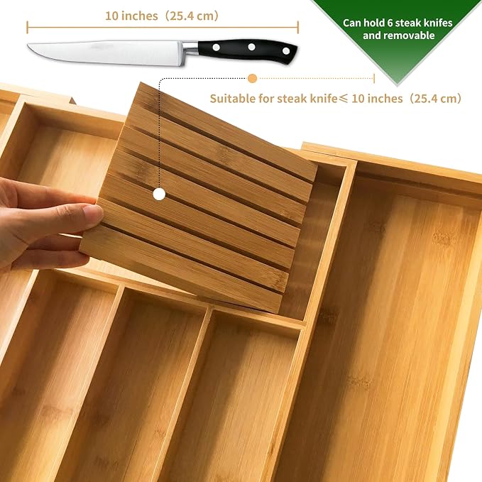 VaeFae Bamboo Silverware Drawer Organizer Kitchen, Expandable Utensil Organizer - Image 2