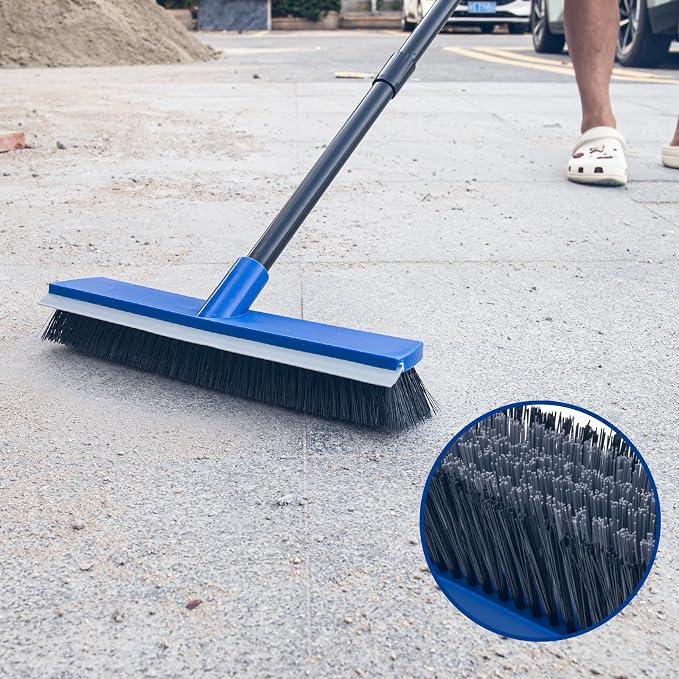 16 Inch 2-in-1 Squeegee Push Broom Outdoor Deck Brush 58" Long Handle - Image 5