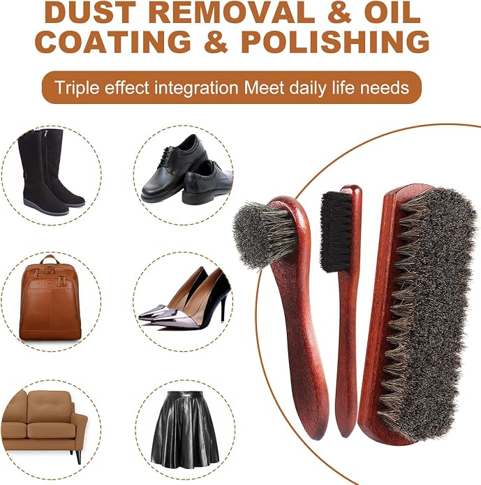 4-Piece Horsehair Shoe Brush Shine Kit - Image 5