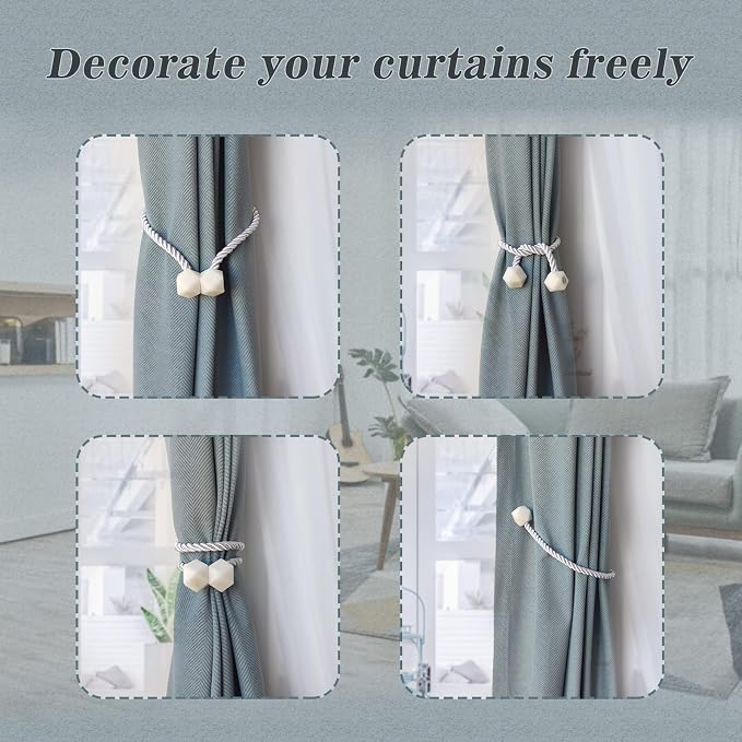 Hion Magnetic Curtain Tiebacks White 2pcs, Curtain Tiebacks Buckles Holdbacks - Image 4