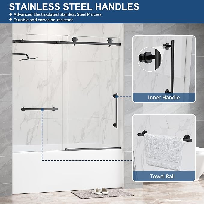 Frameless Tub Sliding Door, 5/16" Bathtub Shower Door - Image 7