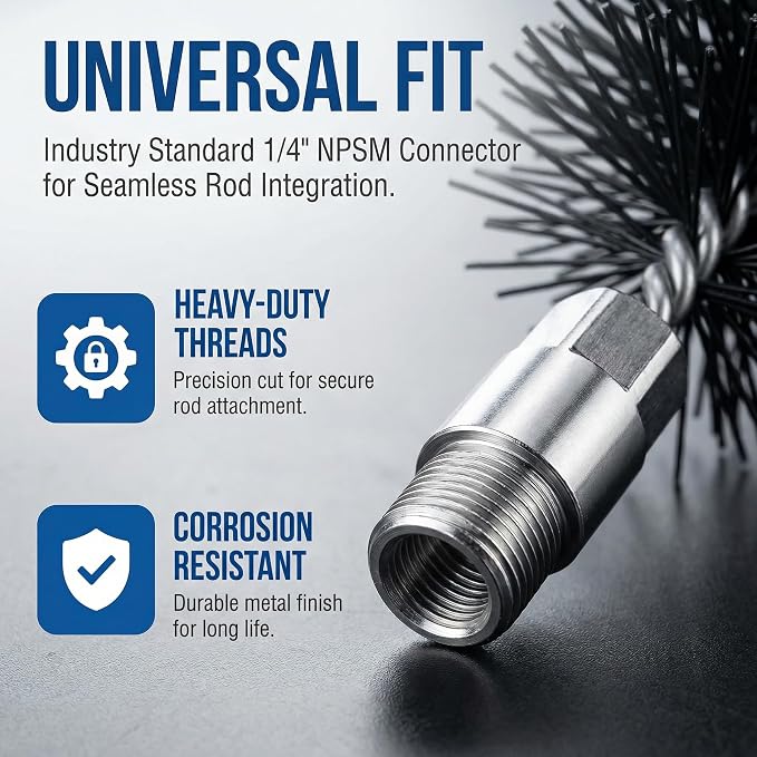 6" Round Poly Chimney Cleaning Brush, 1/4 INCH NPSM Fitting, Masonry Flue - Image 2