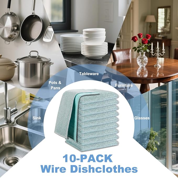10pcs New Upgrade 2-Layer Microfiber Wire Dishcloth, Non-Scratch Wire - Image 7