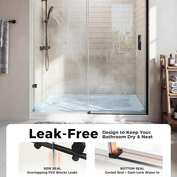 56-60" W x 75" H Frameless Shower Door, Magnetic Sliding Glass Shower Door - Image 4