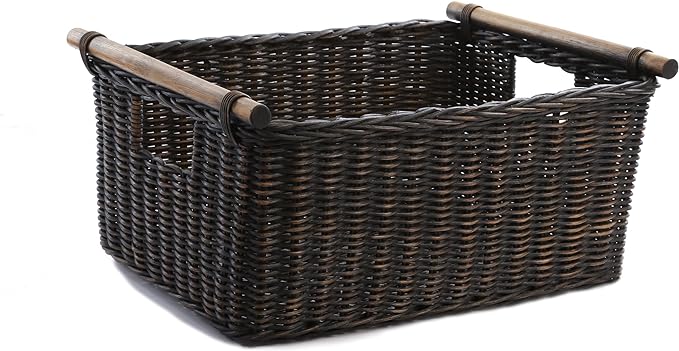 The Basket Lady Pole Handle Wicker Storage Basket, 18 in L x 14.5 in W x 9 in H by TheBasketLady