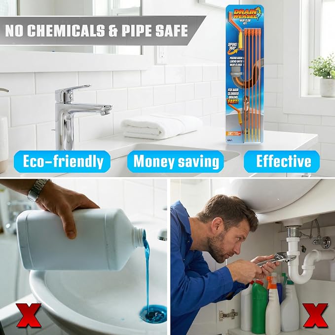 FlexiSnake Drain Weasel Sink Snake Hair Clog Remover Tool, Bathtub Cleaner - Image 8