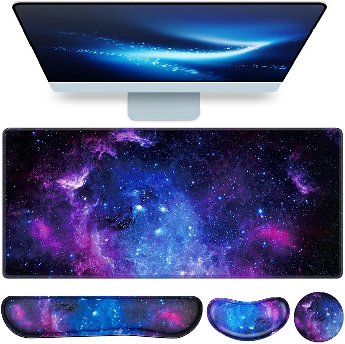 Mouse Pad Galaxy with Wrist Rest, 4-in-1 Large Mousepad+Keyboard Wrist by QOMOLAMA