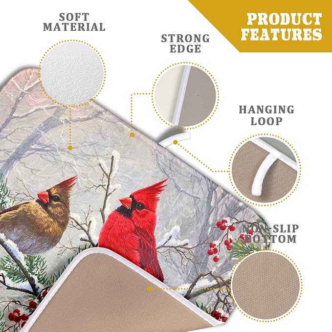 Red Bird Dish Drying Mat Merry Christmas Dishes Pad Absorbent Fast Dry Dish - Image 4