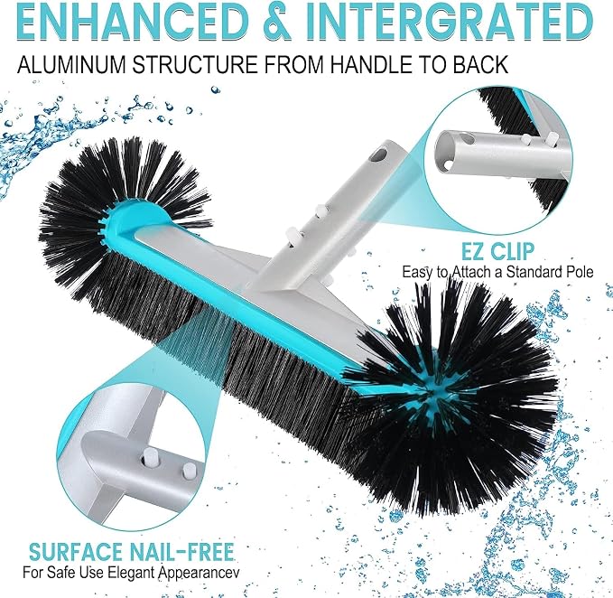 Swimming Pool Brush Head with Round Ends, 17.5" Heavy Duty Aluminum Back Head - Image 4