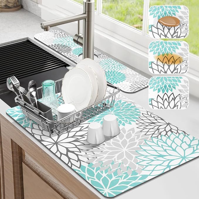 Findosom 2PCS 12" x 20" Dish Drying Mat & 24" x 5.5" Sink Splash Guard by Findosom