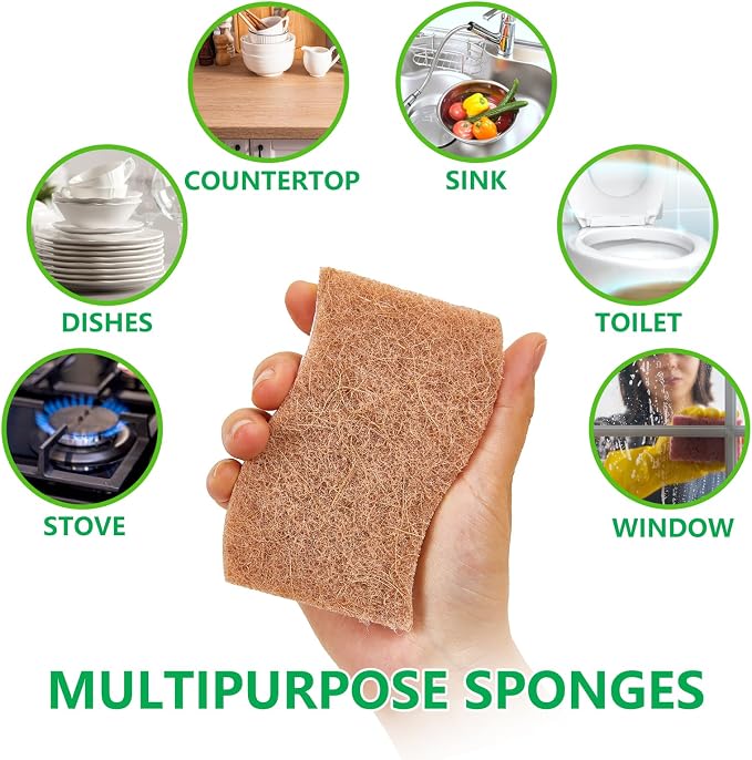 Natural Kitchen Sponges, 12 Pack Non-Scratch Scrubber, Biodegradable - Image 6