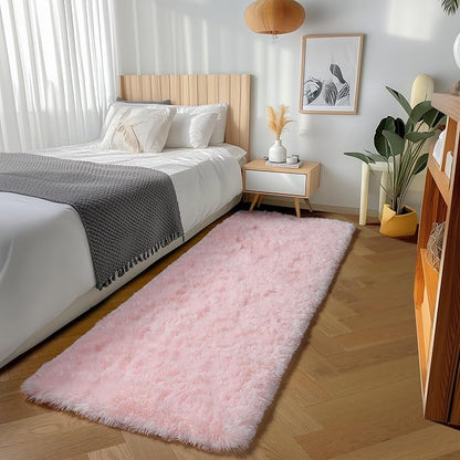 ONASAR Pink Runner Rugs for Bedroom Living Room, 2x6 Washable Bedside Hallway Fluffy Area Rug, Ultra Soft Plush Furry Faux Fur Non Slip Floor Carpet for Nursery Kids Dorm Closet Home Decor Aesthetic