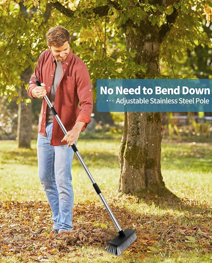 LandHope Hard Bristle Deck Broom Adjustable Long Handle Scrub Brush Heavy Duty - Image 5