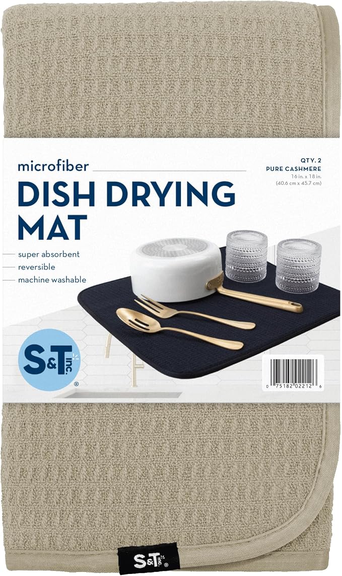S&T INC. Dish Drying Mat 2 Pack, 16” x 18”, Absorbent Microfiber Kitchen - Image 8