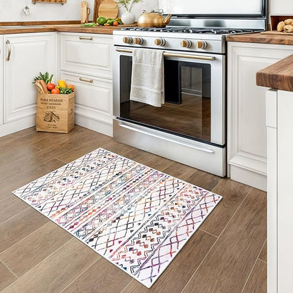 KUTA Moroccan Rugs for Entryway, 2x3 Multi-Color Area Rug Non-Slip Washable Small Indoor Door Mat, Ultra Soft Vintage Geometric Low-Pile Floor Carpet for Entrance, Kitchen
